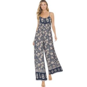 NWT FATE Navy Floral Wide Leg Jumpsuit Boho Flowy Sleeveless Size M